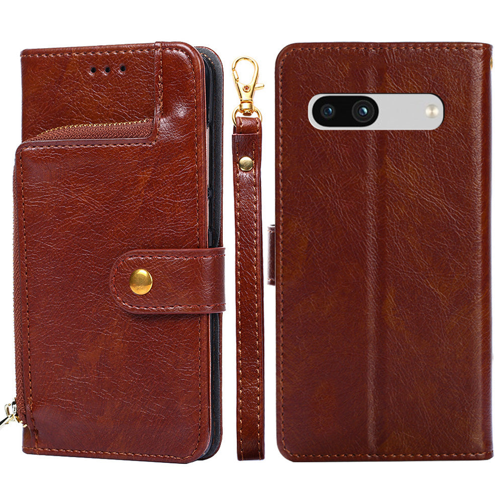 For Google Pixel 7a Drop-proof Zipper Pocket Phone Case PU Leather Foldable Stand Protective Cell Phone Cover with Wallet For Google Pixel 7a Drop-proof Zipper Pocket Phone Case PU Leather Foldable Stand Protective Cell Phone Cover with Wallet